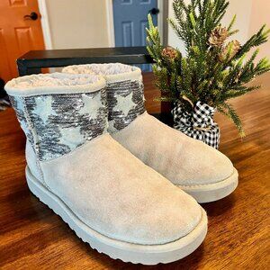 UGG Classic Grey Mini Sequin Stars Sparkly Boots Women's Size 7